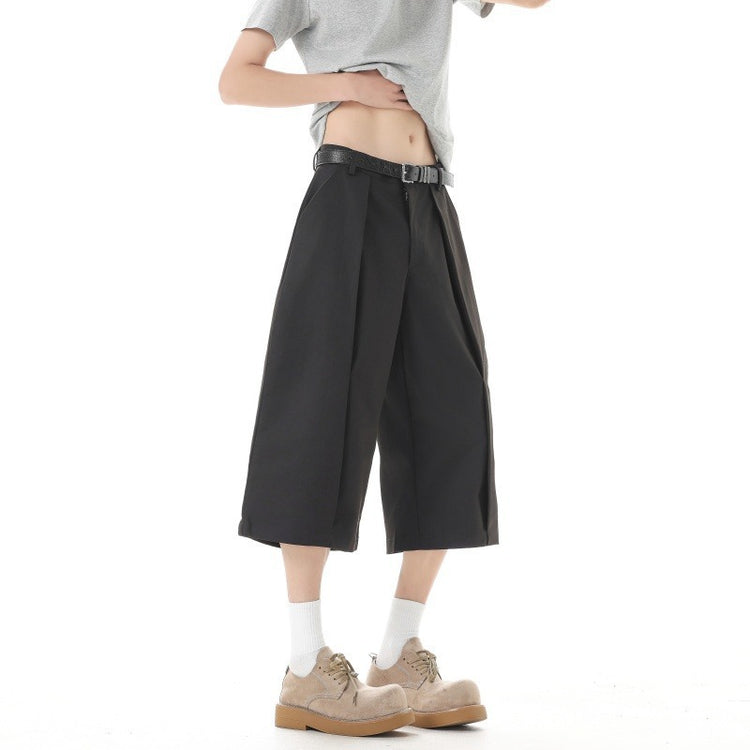 Versatile new wide-leg suit shorts for men, spring/summer 2026 new high-waisted drape, loose seven-quarter straight-leg pants