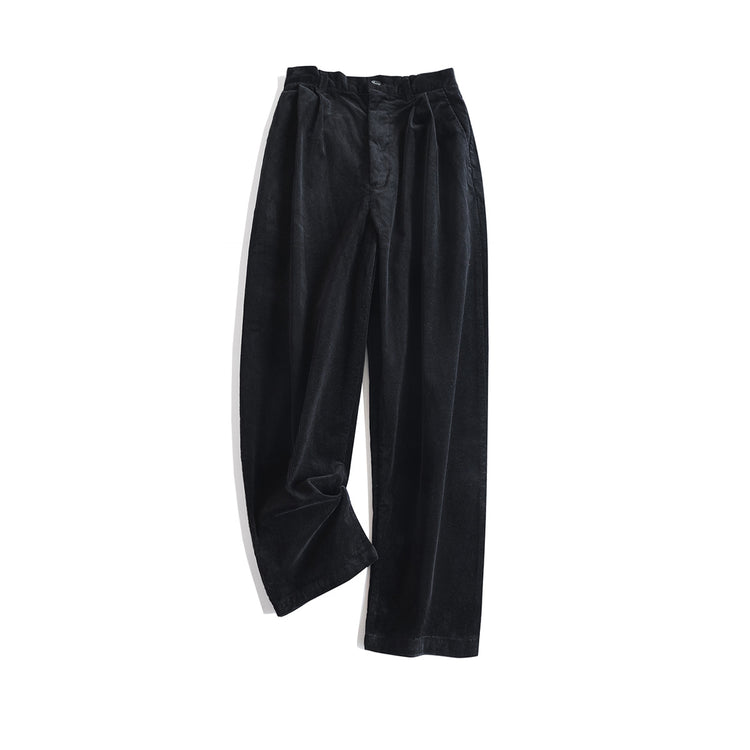 Elegant pleated tapered nine-point pants, kapok mixed with corduroy, stretch semi-elastic waist wide casual pants 51019