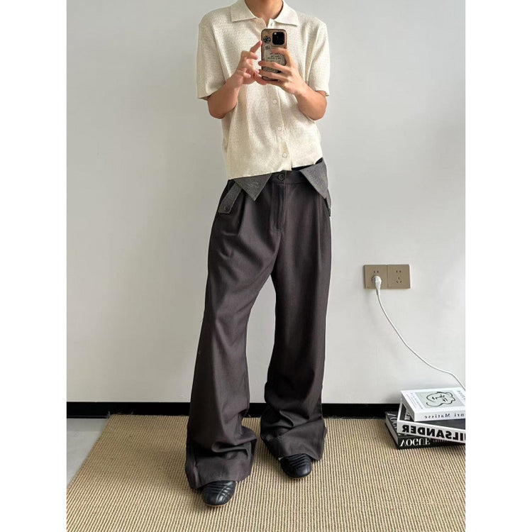Old money style "double waist thousand plover" houndstooth pleated A-line slightly wide-leg wool blend patchwork with Changxi outsourcing for foreign trade