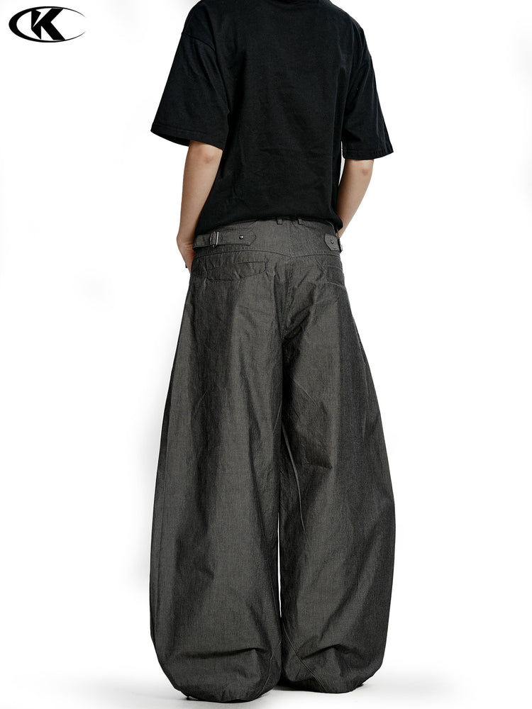 11KN American retro cotton scimitar cargo pants for men and women with a loose sense of design and casual slimming wide-leg silhouette trousers