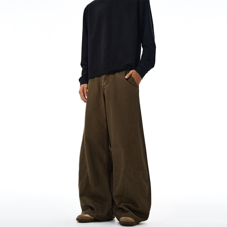 LKTM Men's American Deconstruction Distressed Wide-leg Scimitar Slacks Men's and Women's Trendy Brand Loose Design Floor-length Pants