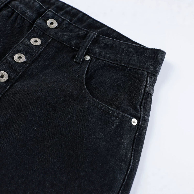 American high street irregular diagonal buttoned design original denim shorts for men and women, casual cropped pants, factory direct shipment