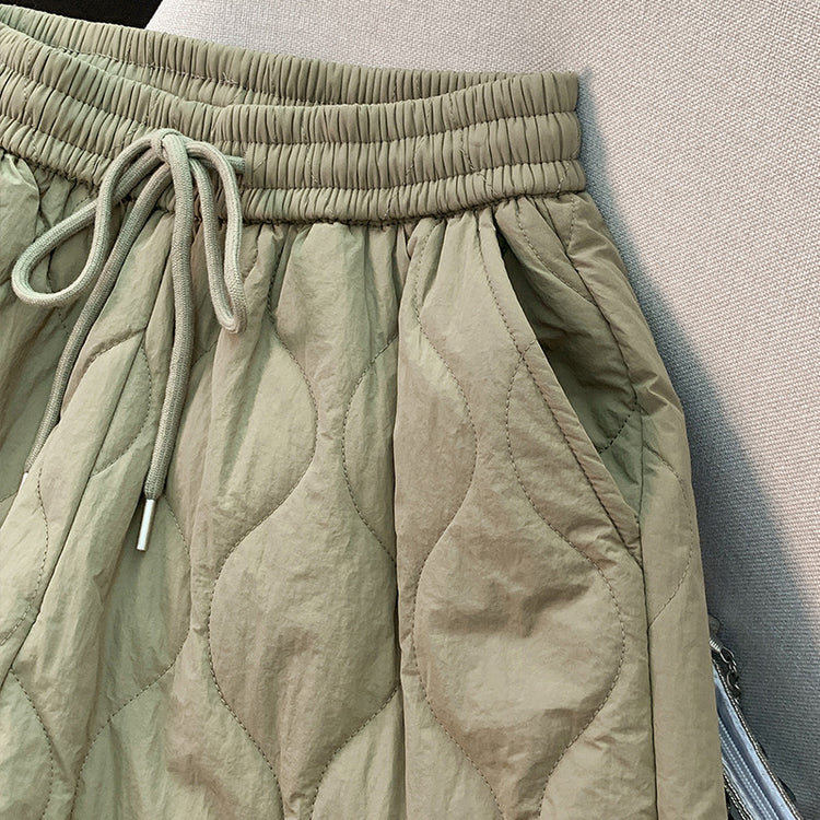 Actual winter footage, thickened warm, pressed stitch, padded large cotton pants, women's drawstring frayed edge, loose casual pants