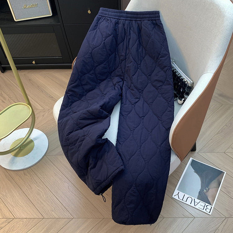 Actual winter footage, thickened warm, pressed stitch, padded large cotton pants, women's drawstring frayed edge, loose casual pants