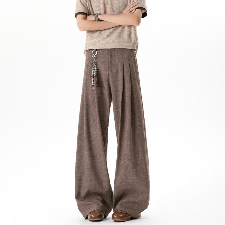Old money style pleated linen pants, summer thin breathable, relaxed wide-leg dress pants, loose straight-leg casual pants