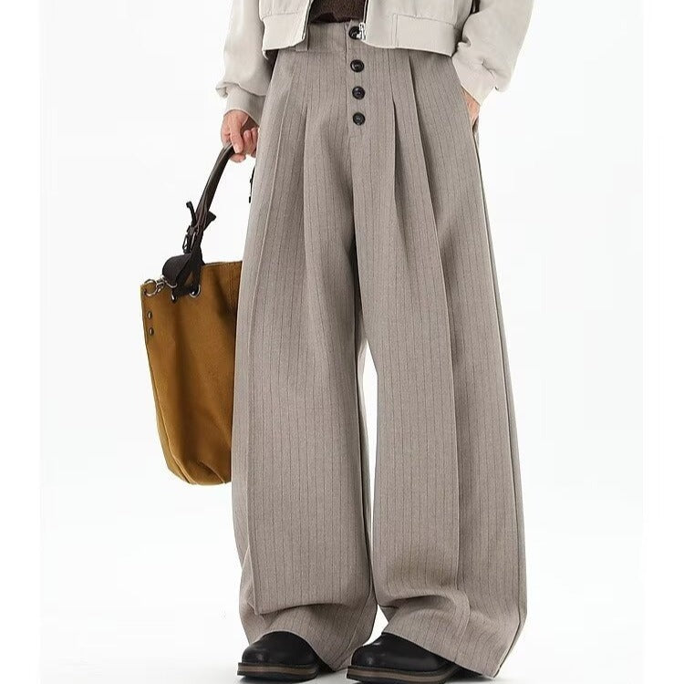 American high-end striped drape straight-leg dress pants for men, vintage long breasted versatile old money couple's casual pants