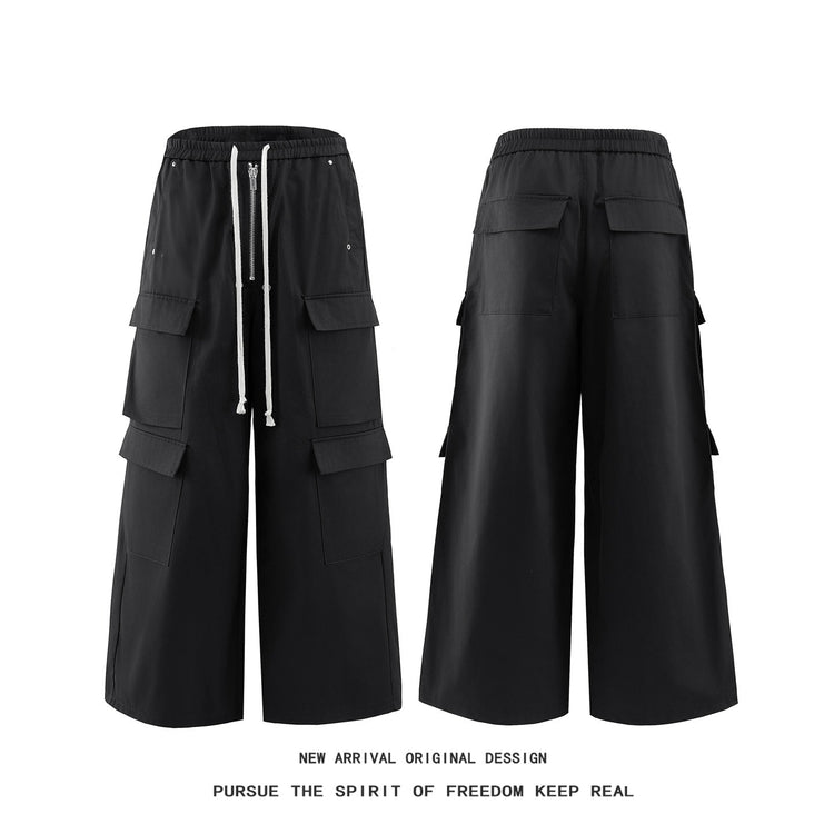 Dark RO Style 26 New Large Pocket Zipper Workwear Design Elastic Waist American Loose Wide-Leg Casual Pants