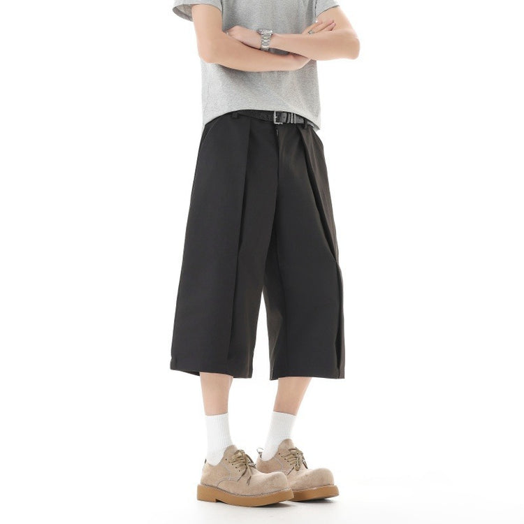 Versatile new wide-leg suit shorts for men, spring/summer 2026 new high-waisted drape, loose seven-quarter straight-leg pants