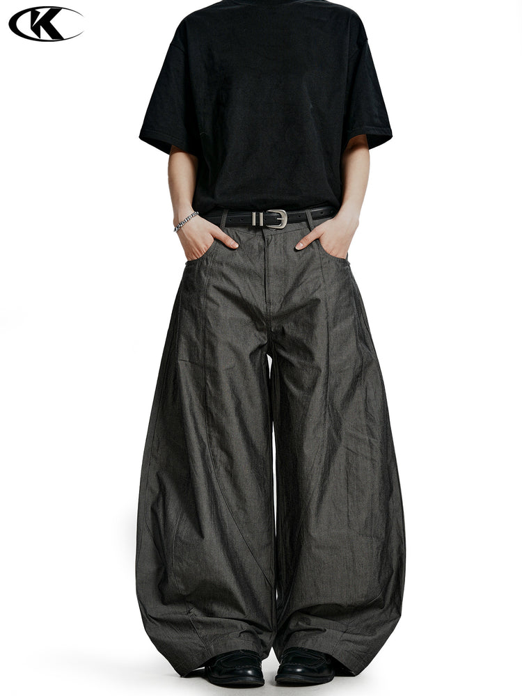 11KN American retro cotton scimitar cargo pants for men and women with a loose sense of design and casual slimming wide-leg silhouette trousers