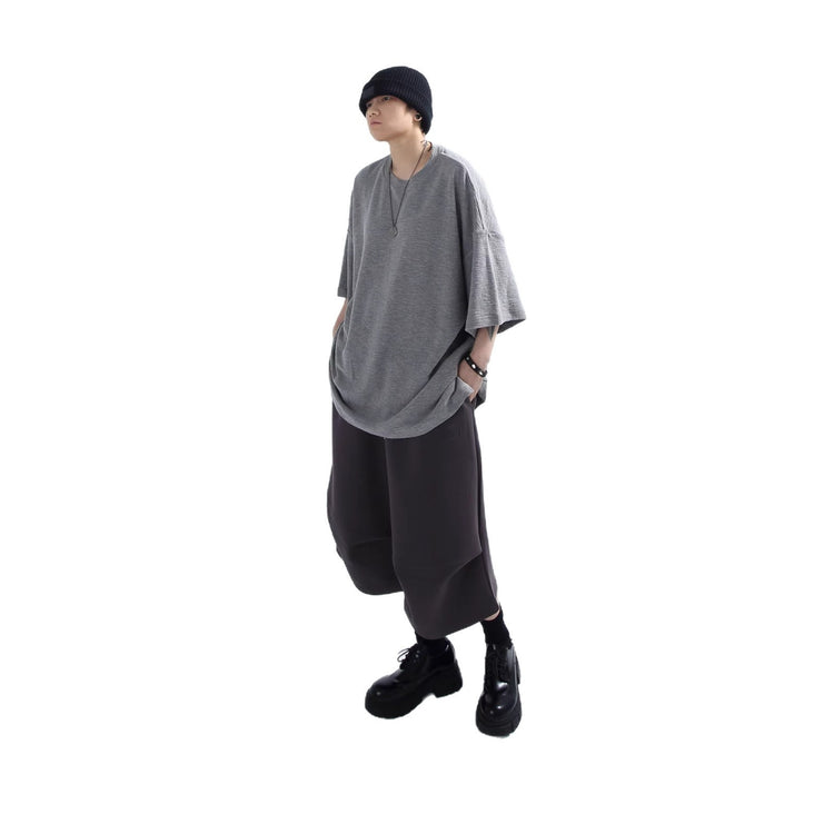American retro lazy drawstring cropped pants men's loose casual curved origami three-dimensional silhouette athletic shorts summer