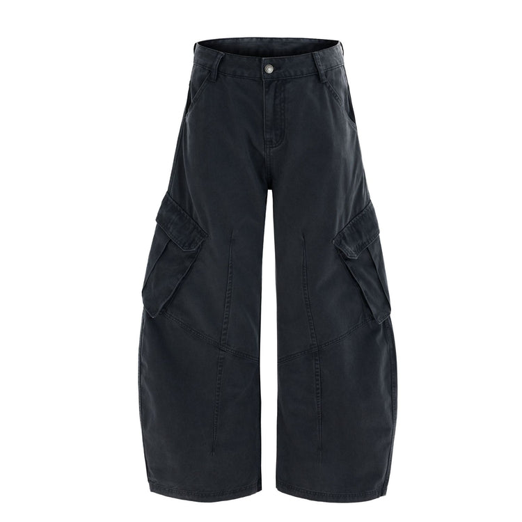 American trendy brand deconstructed multi-pocket washed utility pants for men and women, loose casual curved knife pants, jeans