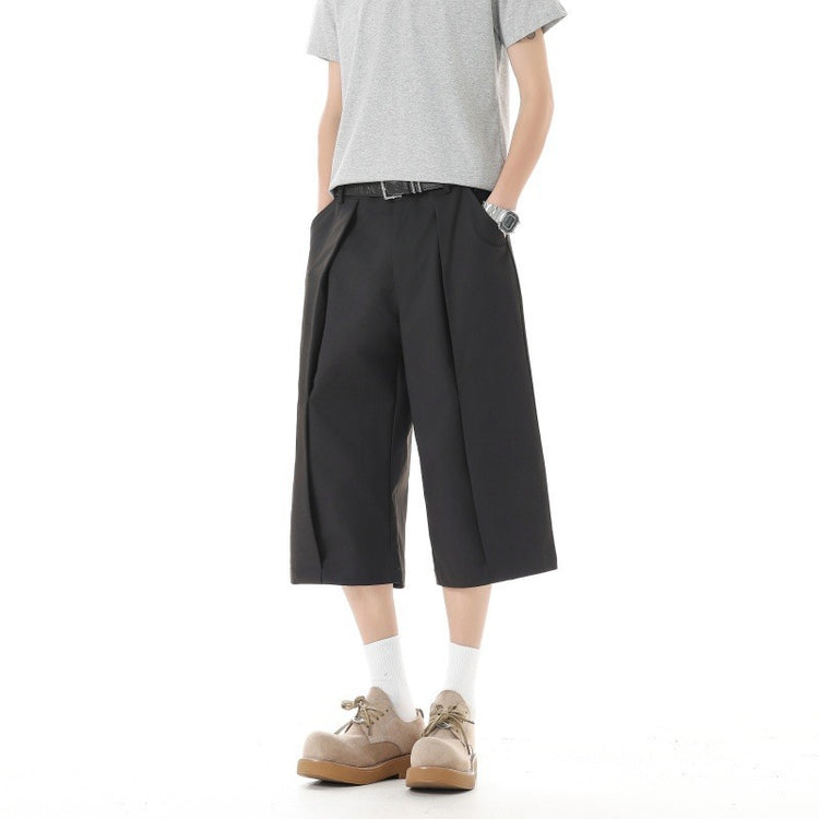 Versatile new wide-leg suit shorts for men, spring/summer 2026 new high-waisted drape, loose seven-quarter straight-leg pants