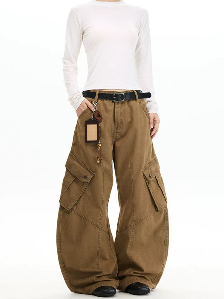 American trendy brand deconstructed multi-pocket washed utility pants for men and women, loose casual curved knife pants, jeans