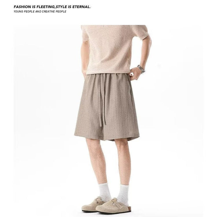 Striped dress pants shorts for men, summer 2026 new trendy brand loose casual sports men's five-point pants, dark gray