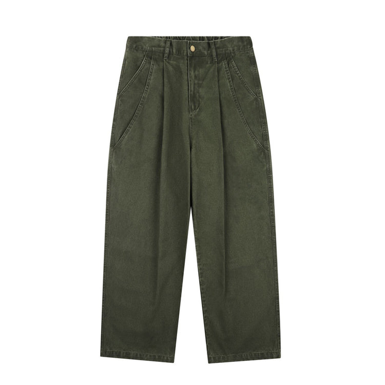 Japanese-style retro washed distressed straight-leg casual pants for men