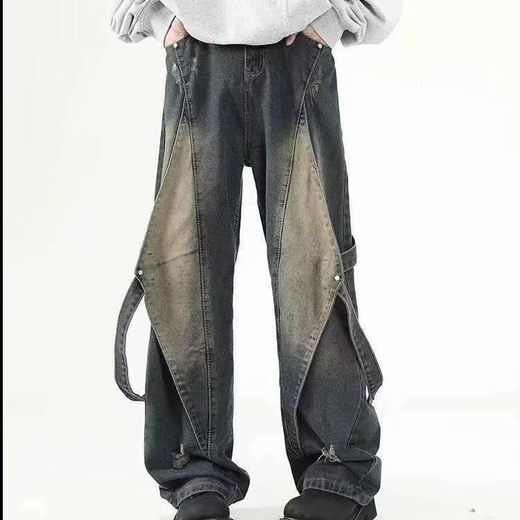 Retro deconstructed ripped cargo jeans for men and women new spring summer premium vibe distressed washed straight pants