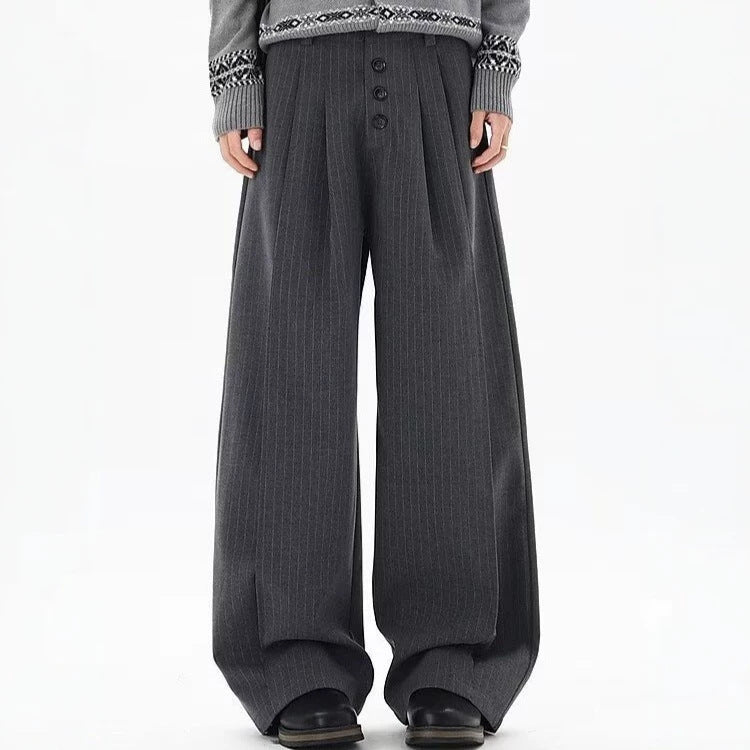 American high-end striped drape straight-leg dress pants for men, vintage long breasted versatile old money couple's casual pants