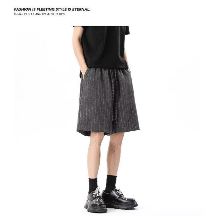Striped dress pants shorts for men, summer 2026 new trendy brand loose casual sports men's five-point pants, dark gray