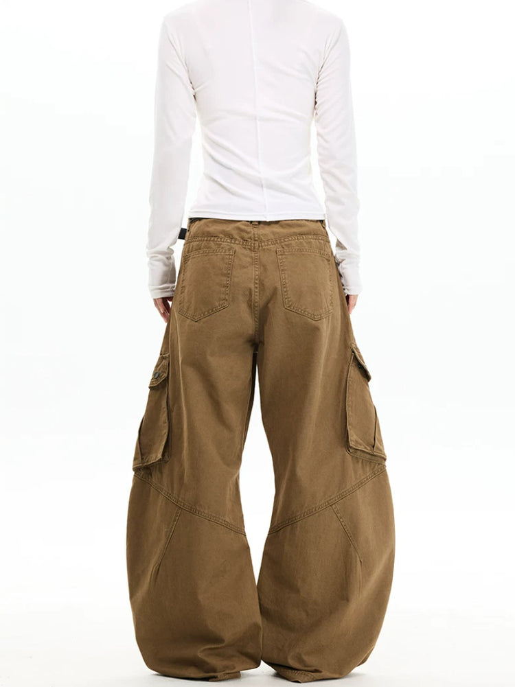 American trendy brand deconstructed multi-pocket washed utility pants for men and women, loose casual curved knife pants, jeans