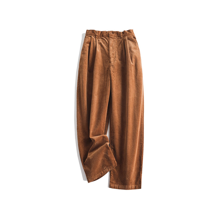 Elegant pleated tapered nine-point pants, kapok mixed with corduroy, stretch semi-elastic waist wide casual pants 51019