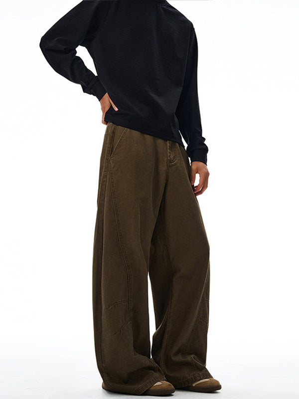 LKTM Men's American Deconstruction Distressed Wide-leg Scimitar Slacks Men's and Women's Trendy Brand Loose Design Floor-length Pants