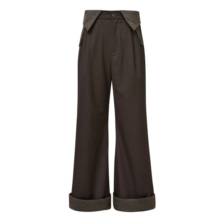 Old money style "double waist thousand plover" houndstooth pleated A-line slightly wide-leg wool blend patchwork with Changxi outsourcing for foreign trade