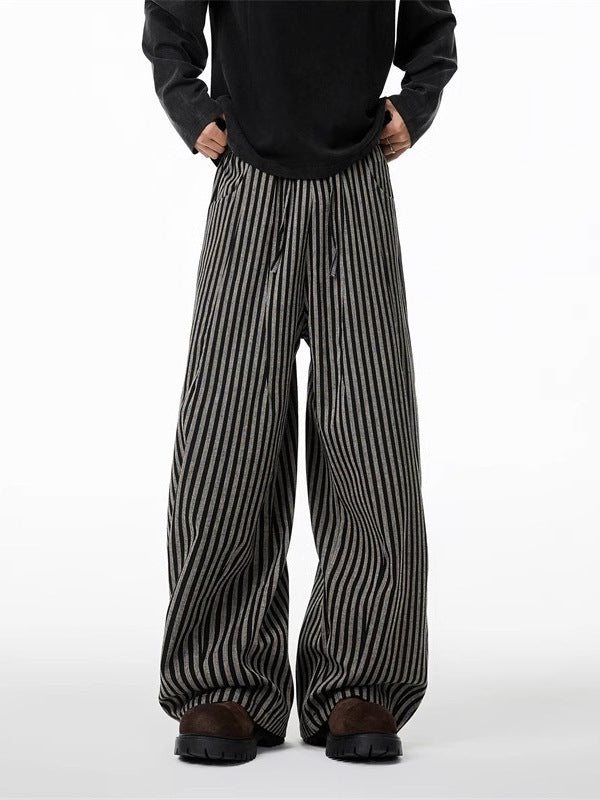 American relaxed, vertical striped slacks, men's and women's spring lazy style, straight-leg pants, scimitar wide-leg mop pants