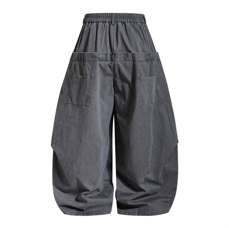 Curved Knife Wide-Leg Pants, American Retro Punk Distressed Multi-Pocket Design, Niche Personality, Hip-Hop Workwear Long Pants for Men