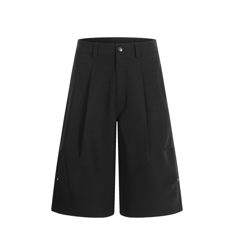 Y6089 Street Trend American Unisex Vintage Old Money Style Pleated Tie Design Men's Loose Cropped Short Dress Pants