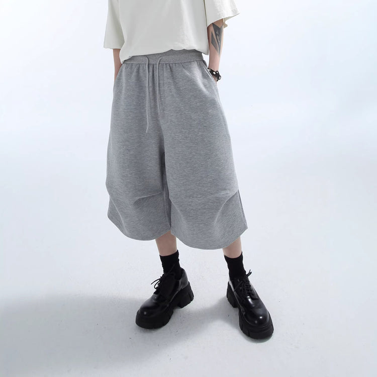 American retro lazy drawstring cropped pants men's loose casual curved origami three-dimensional silhouette athletic shorts summer
