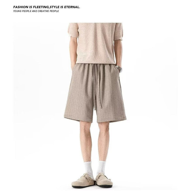 Striped dress pants shorts for men, summer 2026 new trendy brand loose casual sports men's five-point pants, dark gray