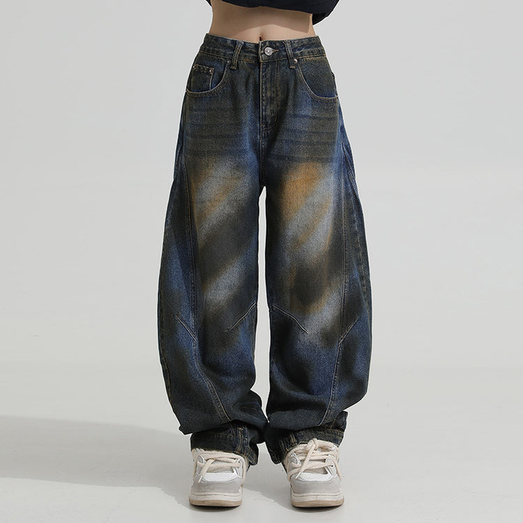 American-style inverted silhouette jeans for men, spring/autumn 2026, curved blade wide-leg high street stylish high-end vibe pants