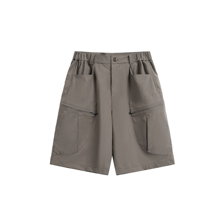 DEVILRAY summer functional pocket splash-proof sports shorts, men's trendy loose wide-leg outdoor five-point pants