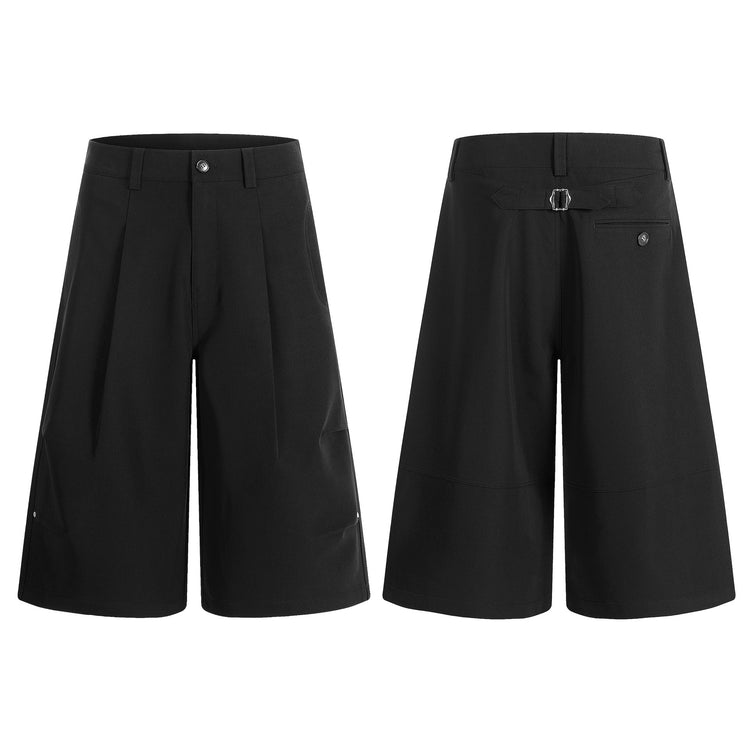 Y6089 Street Trend American Unisex Vintage Old Money Style Pleated Tie Design Men's Loose Cropped Short Dress Pants