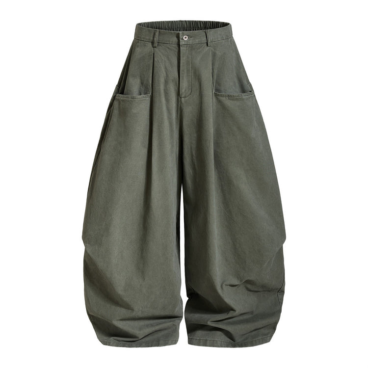 Curved Knife Wide-Leg Pants, American Retro Punk Distressed Multi-Pocket Design, Niche Personality, Hip-Hop Workwear Long Pants for Men