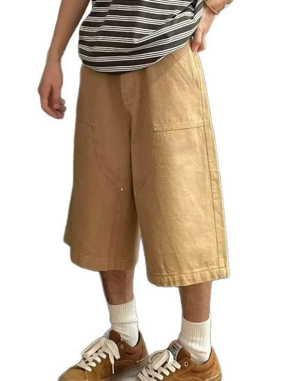 2025 New American Cargo Shorts Men's Summer Couple Versatile Loose Army Green Casual Straight Cropped Pants