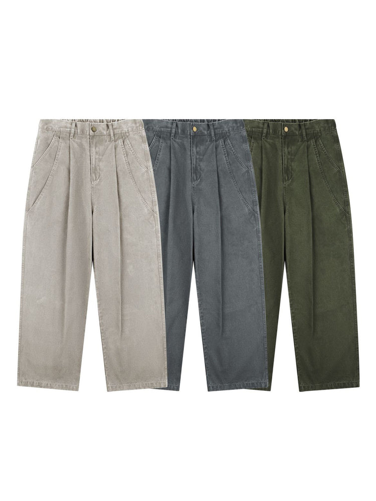 Japanese-style retro washed distressed straight-leg casual pants for men