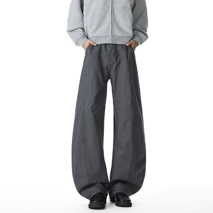 Washed Curved Knife Men's Spring/Summer New Loose Wide-Leg Floor-Length Wash-Down Long Pants -