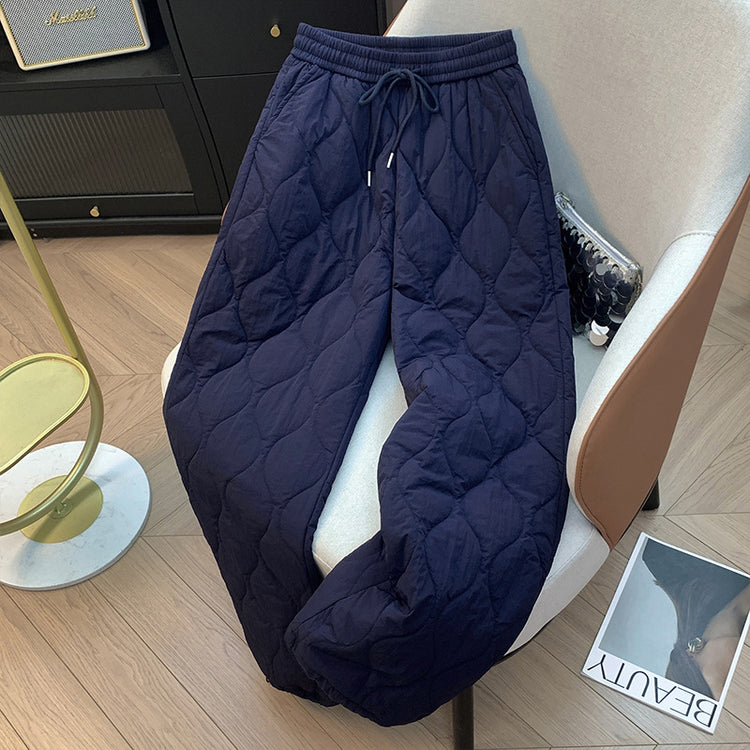 Actual winter footage, thickened warm, pressed stitch, padded large cotton pants, women's drawstring frayed edge, loose casual pants