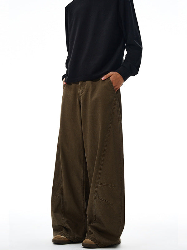 LKTM Men's American Deconstruction Distressed Wide-leg Scimitar Slacks Men's and Women's Trendy Brand Loose Design Floor-length Pants