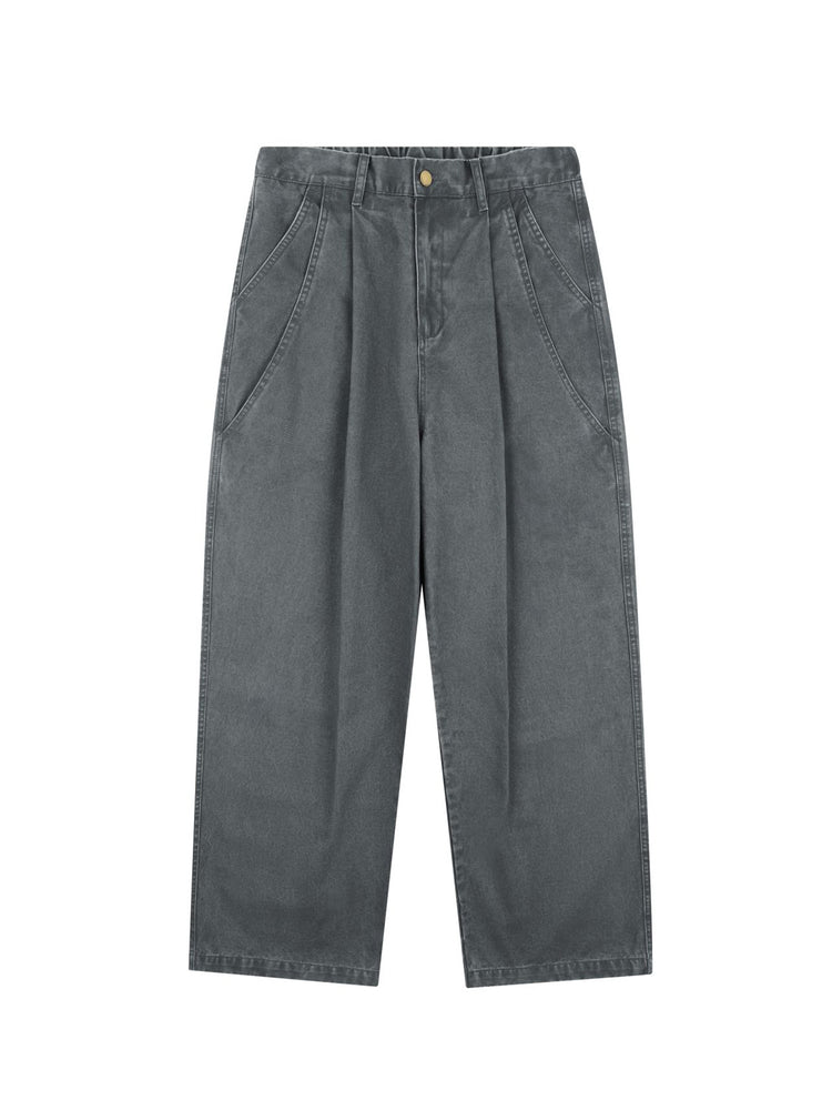 Japanese-style retro washed distressed straight-leg casual pants for men