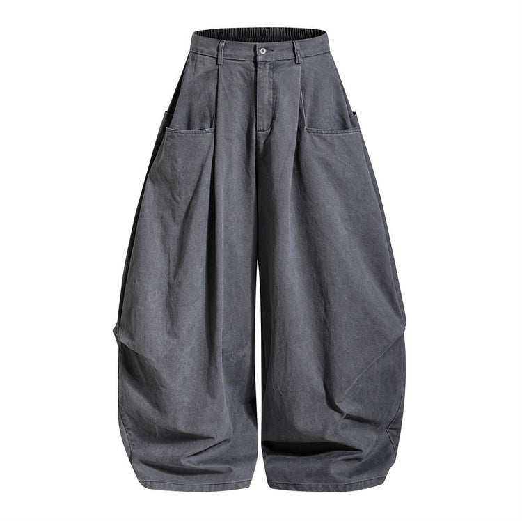 Curved Knife Wide-Leg Pants, American Retro Punk Distressed Multi-Pocket Design, Niche Personality, Hip-Hop Workwear Long Pants for Men