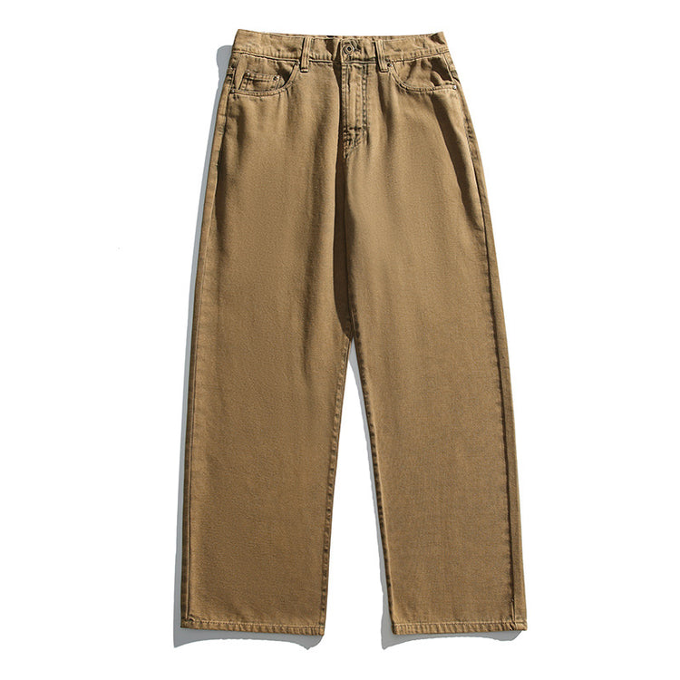 Black Fleet heavyweight casual American vintage washed workwear classic pants, comfortable straight-leg slightly loose jeans