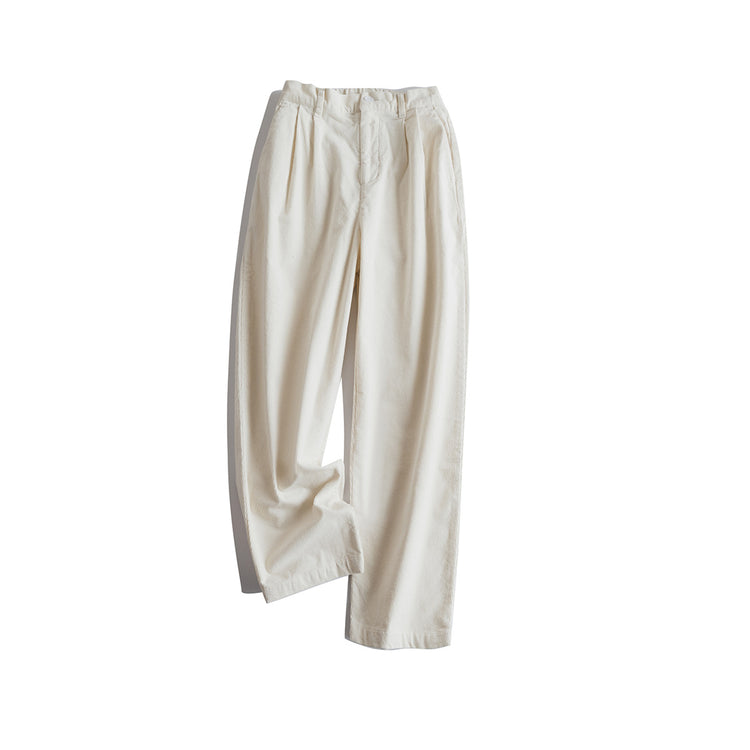 Elegant pleated tapered nine-point pants, kapok mixed with corduroy, stretch semi-elastic waist wide casual pants 51019