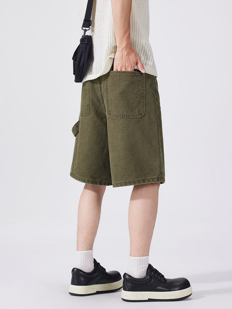 Shanggu Menswear summer new pure cotton trendy men's utility jeans, American vintage loose mid-rise shorts