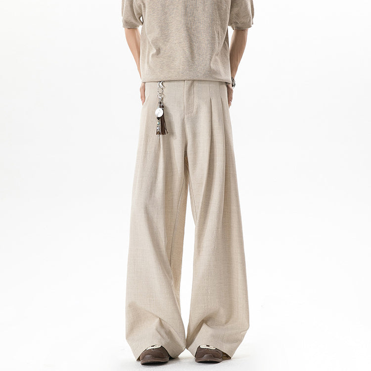 Old money style pleated linen pants, summer thin breathable, relaxed wide-leg dress pants, loose straight-leg casual pants