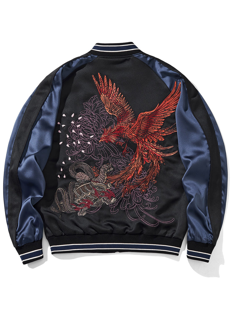Huaxia Junpin Chinese Style Guochao Heavy Industry Embroidered Four Spirit Beasts Jacket Men's Casual Baseball Jacket Couple B014