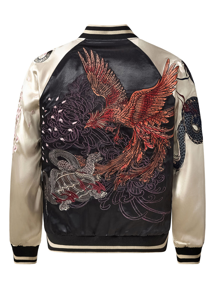 Huaxia Junpin Chinese style national tide heavy industry jacket national tide dragon tiger four mythical beast embroidery baseball uniform jacket S131