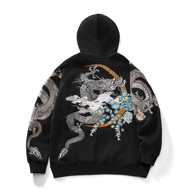 Huaxia Junpin Heavy Industry embroidery Chinese style dragon and phoenix embroidery hooded pullover couple sweatshirt trendy brand jacket 19045