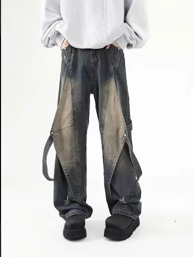 Retro deconstructed ripped cargo jeans for men and women new spring summer premium vibe distressed washed straight pants